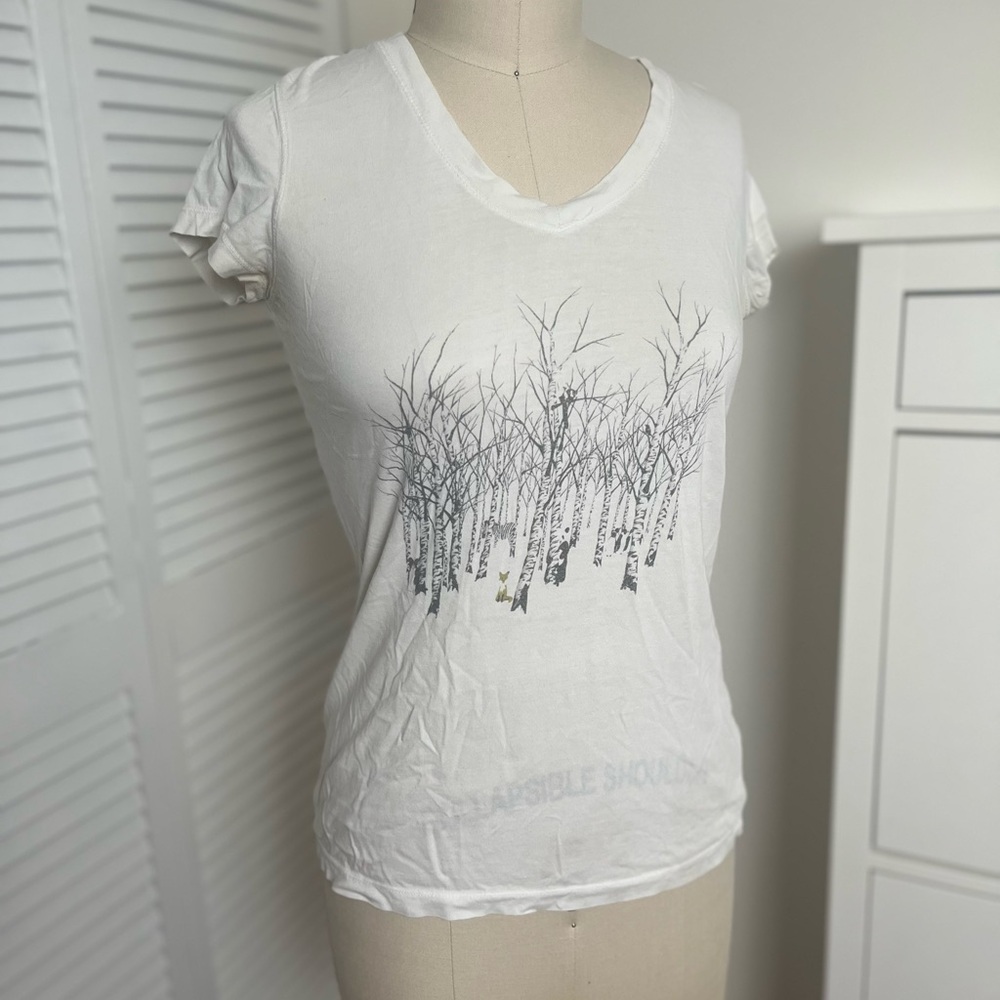 White Graphic V-neck Tee